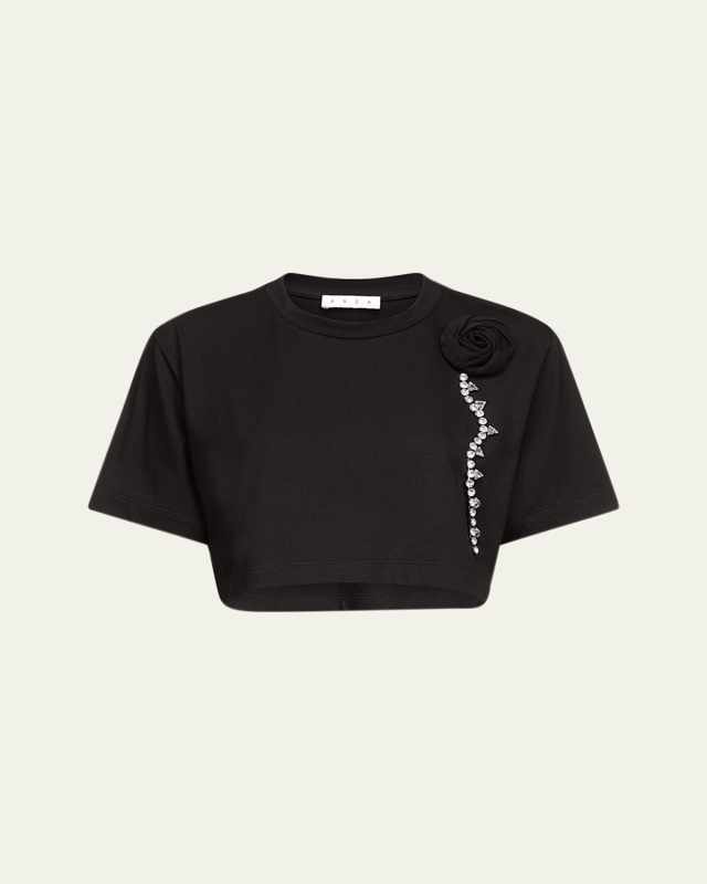 Crystal Rosette Cropped T-Shirt
